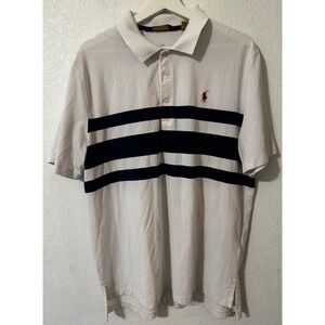 Polo Golf Ralph Lauren Mens Polo Shirt Large Striped Red Logo‎ Golf White Navy
